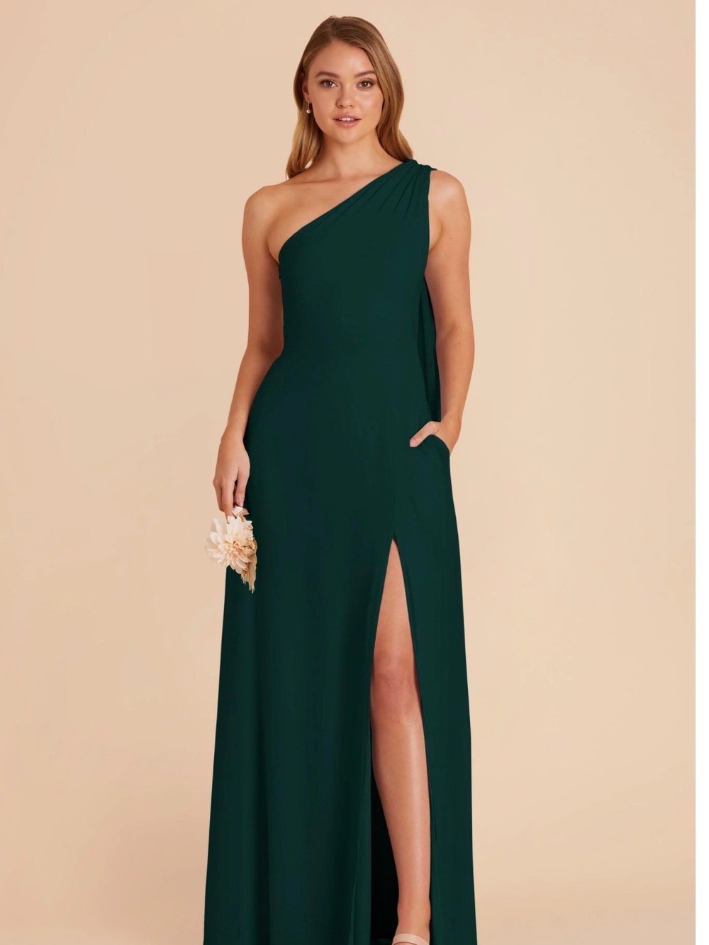 One-Shoulder Chiffon Gown - Emerald Green